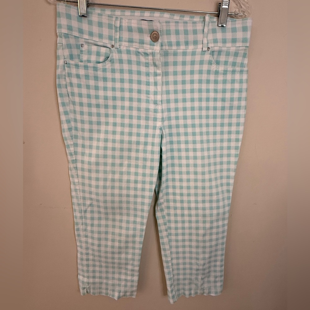 Verve Blues preppy Bermuda shorts teal blue & white plaid SZ 12
